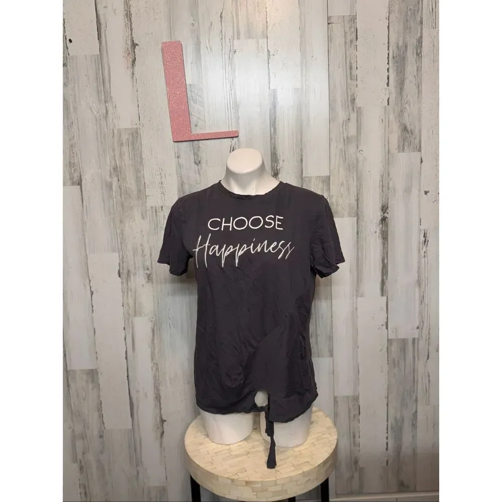 Sweet Soul “Choose Happiness” Graphic Tee Gray Tie-Front Shirt Size Large